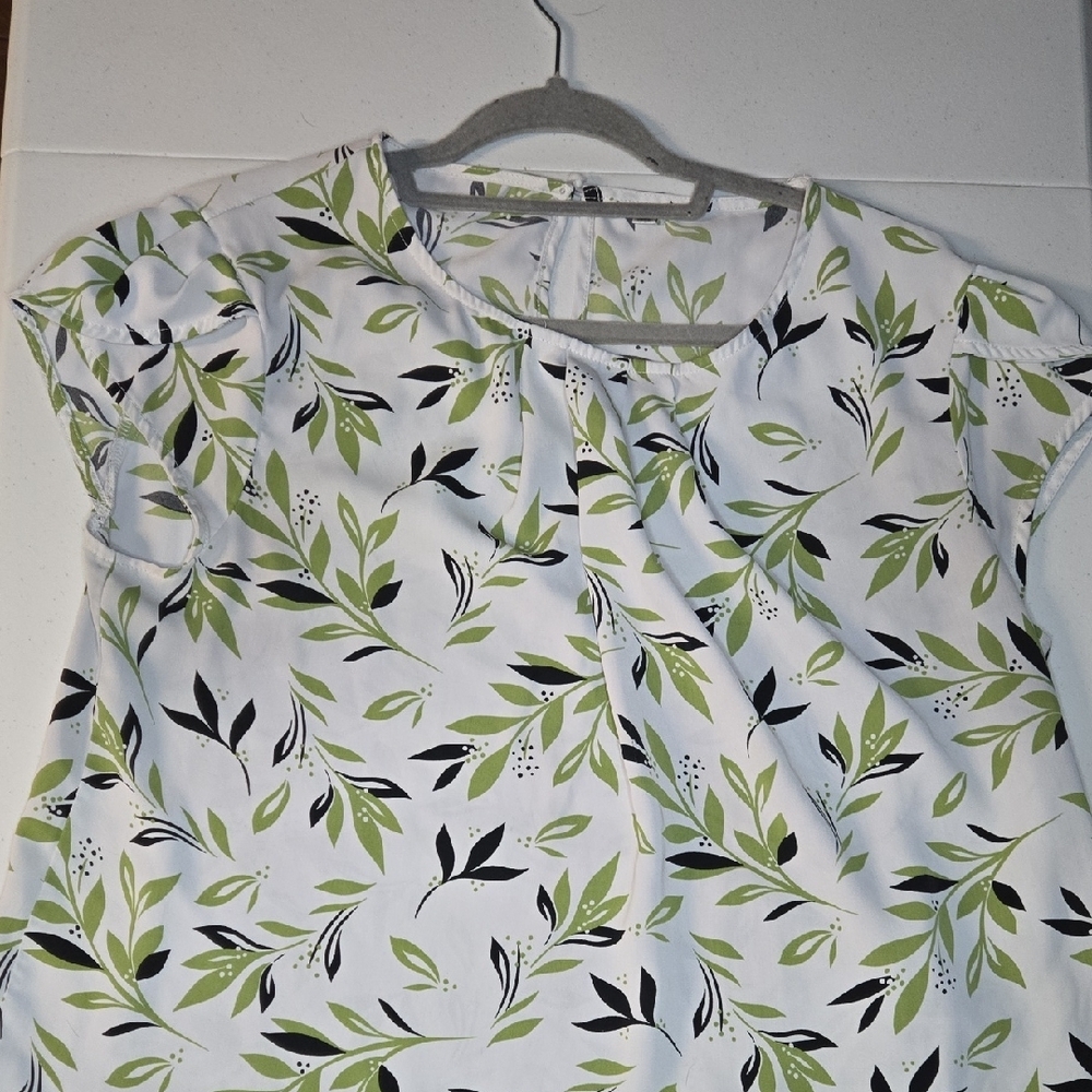 Green and Black Tie Front Blouse with Mandarin Collar